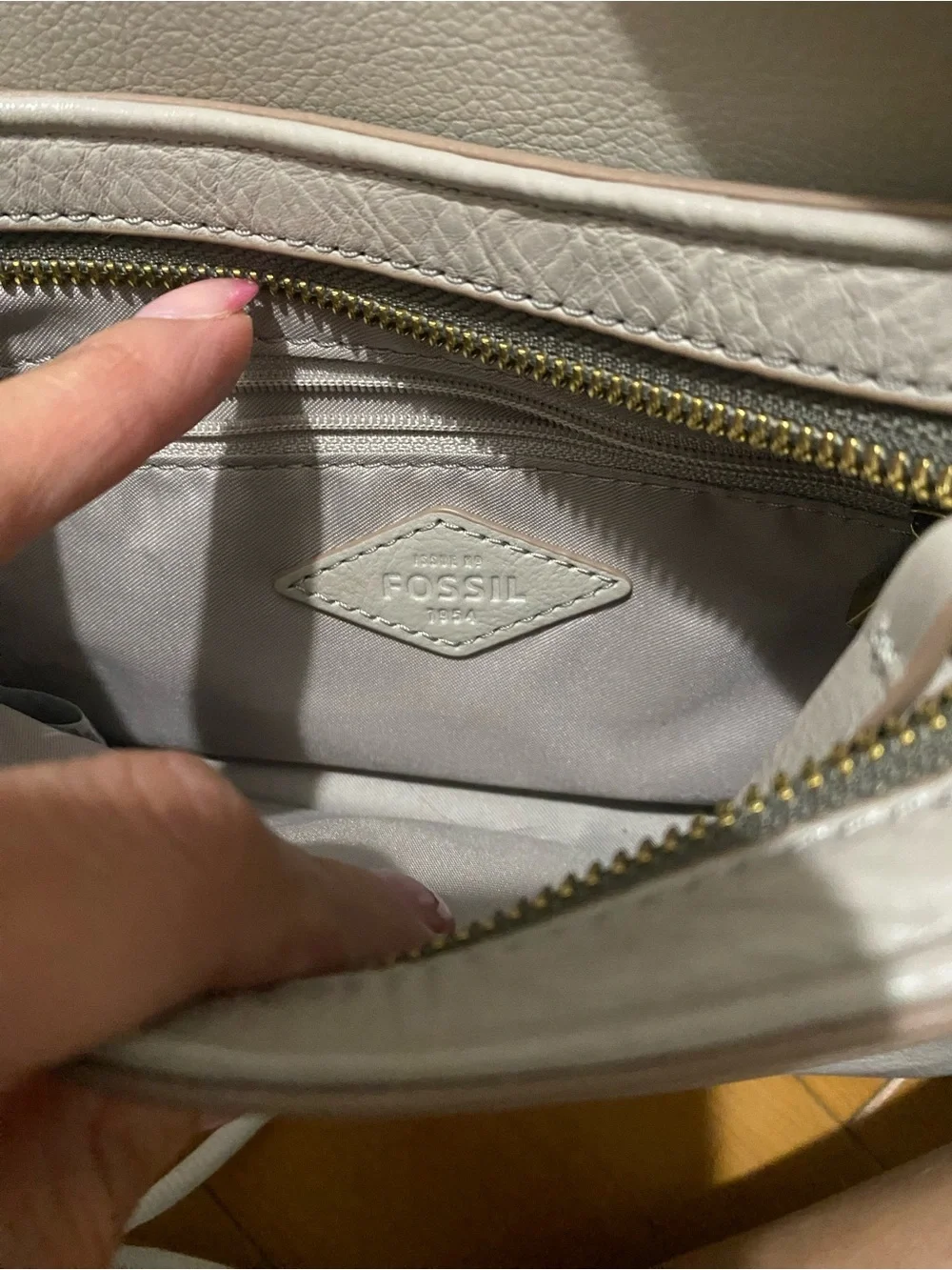 Fossil Taupe Leather Shoulder Bag with Gold Hardware